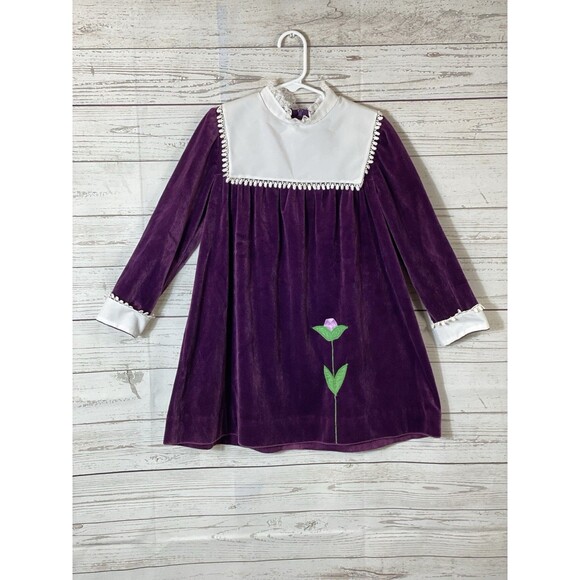 Vintage 1980’s BONNIE JEANGirls Purple Velvet Lace Tulip Dress Sz 6 Union Made